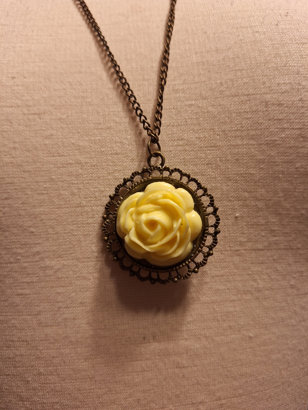 Yellow Rose Pendant Necklace - Feminine Floral Statement